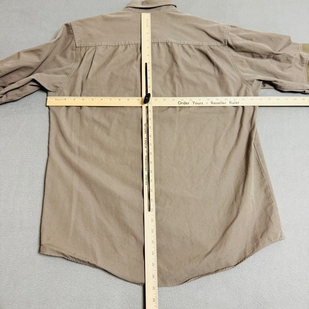 Cabelas Shooting Shirt Mens L Tall Tan Cotton‎ Canvas Hunting Quilted Shoulder